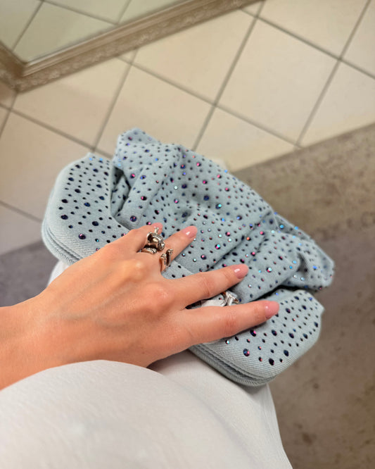 Pochette denim e strass