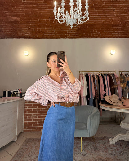 Longuette in denim con spacco