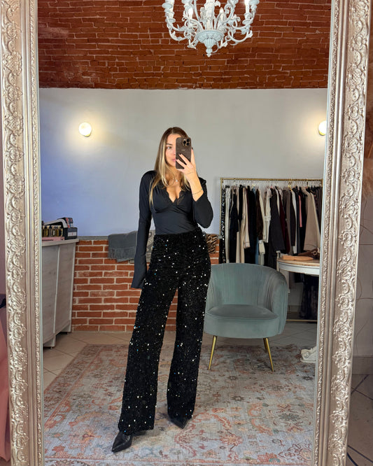 pantalon en velours et paillettes