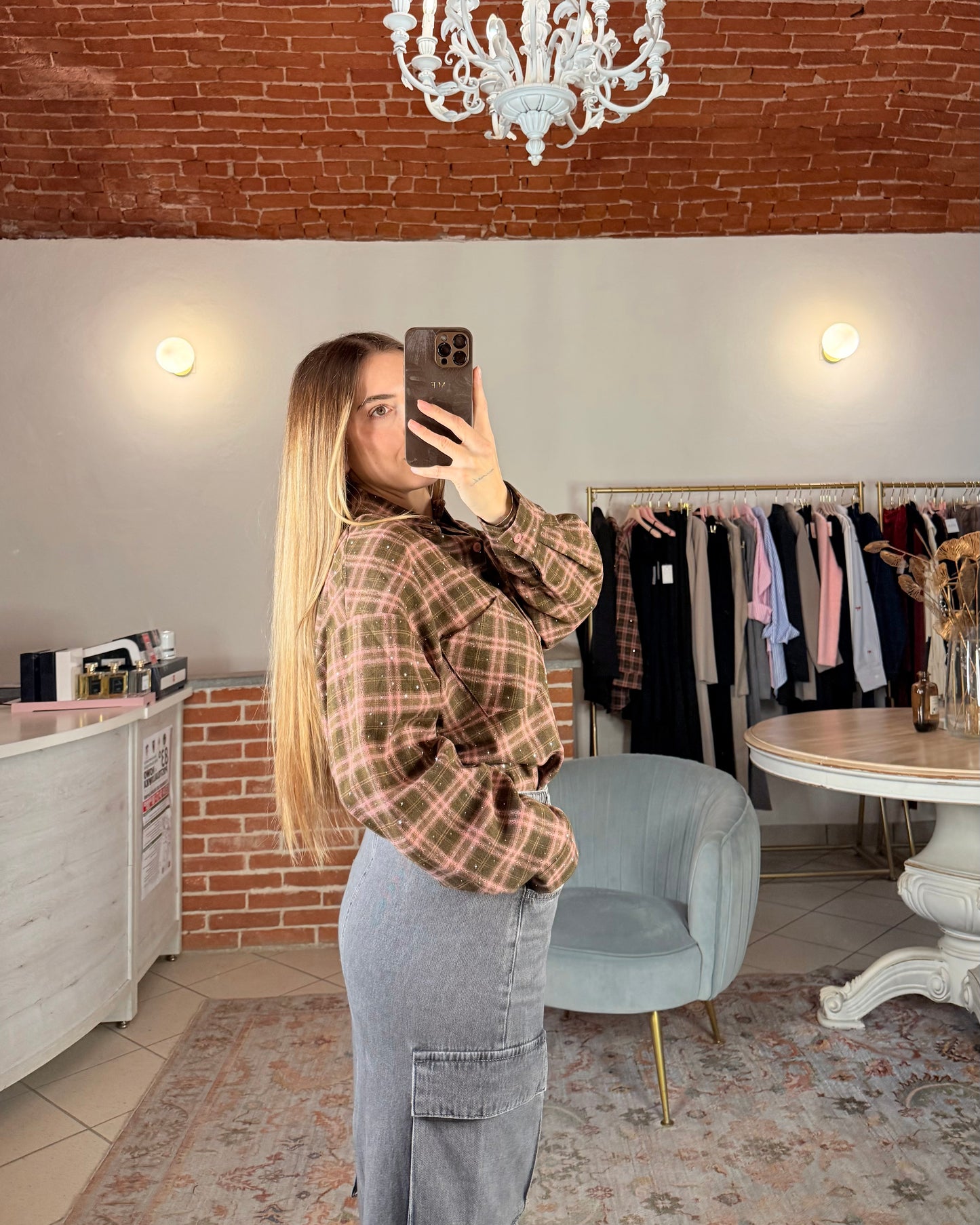 Camicia check flanella e strass