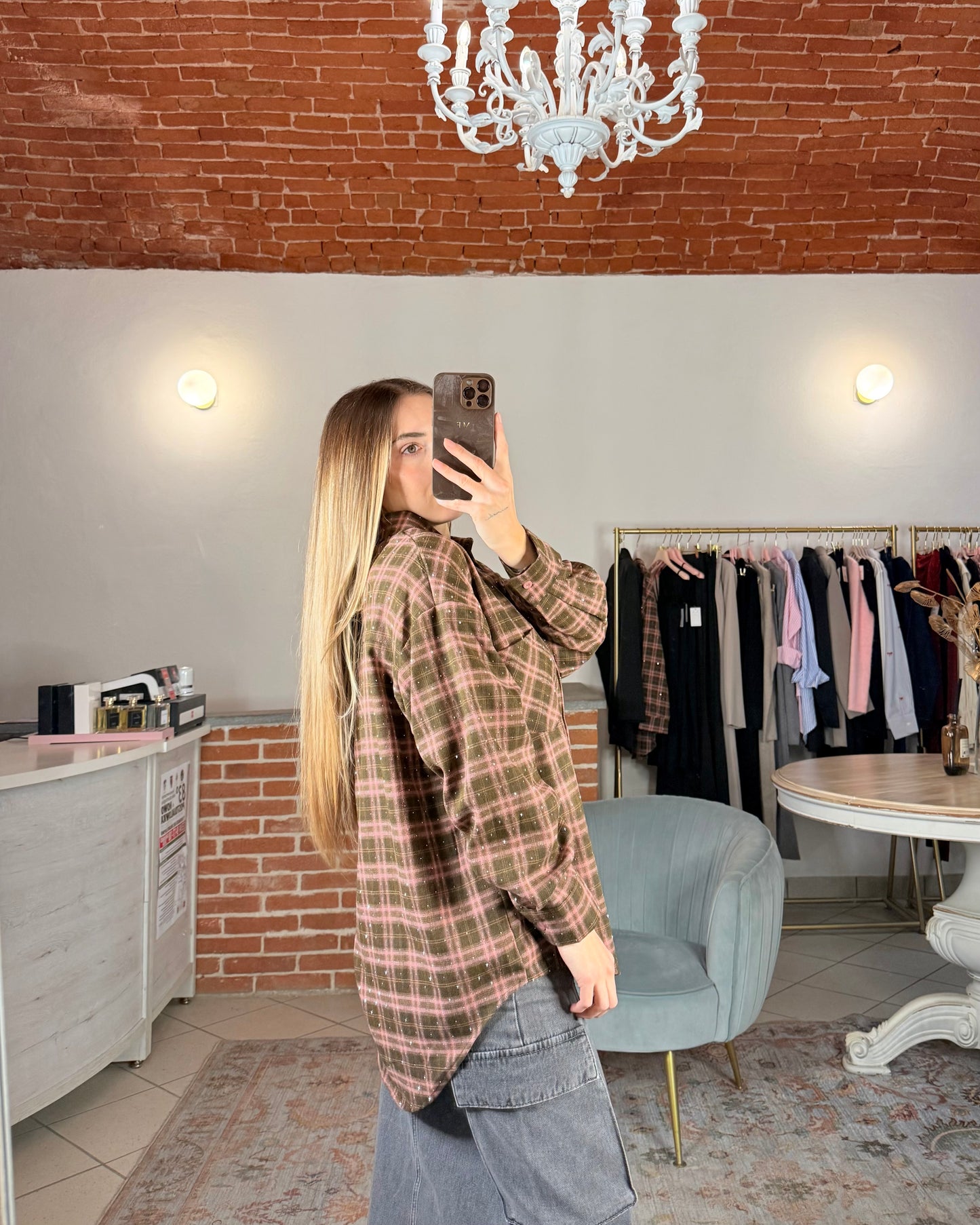 Camicia check flanella e strass