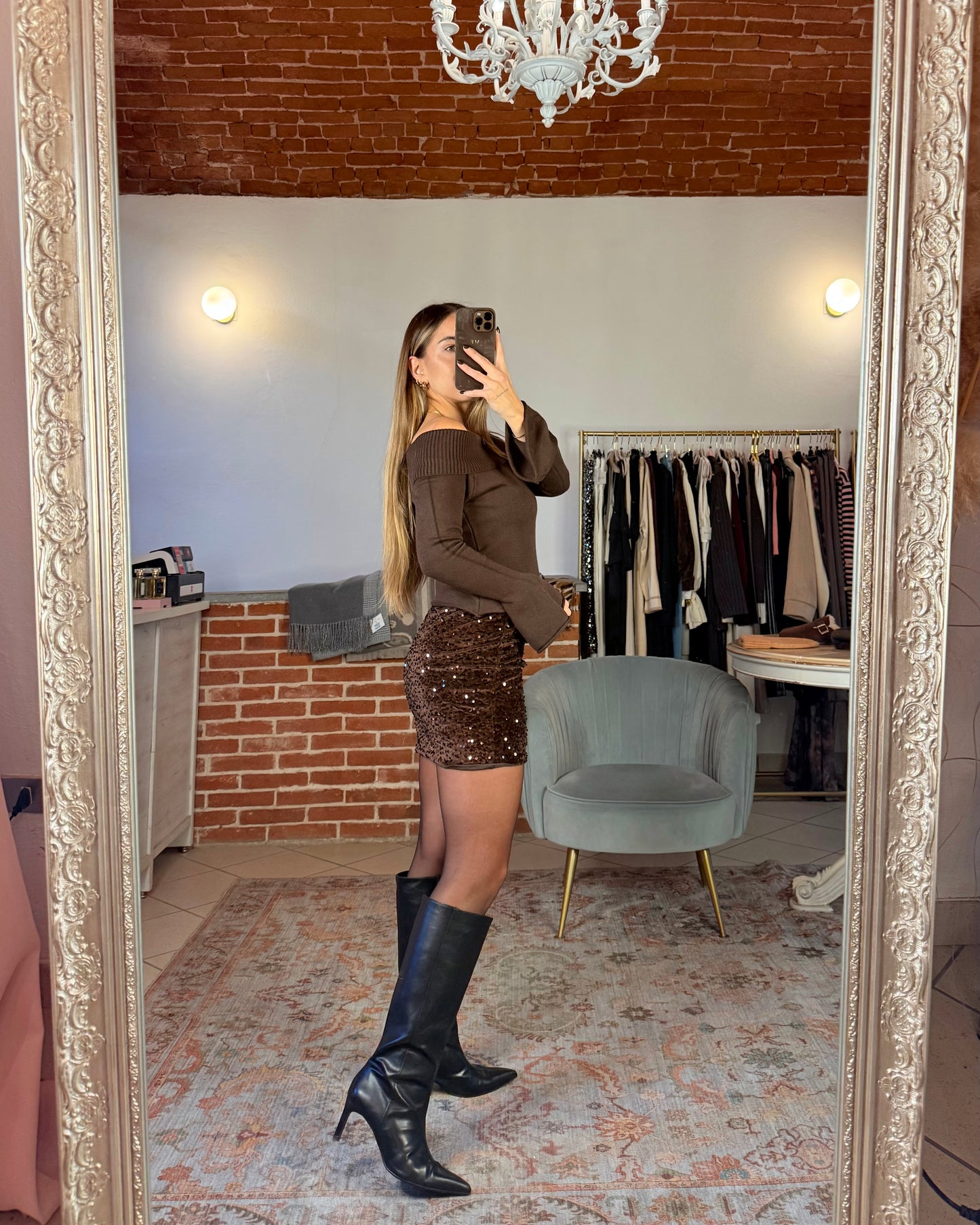 Minigonna in velluto e paillettes