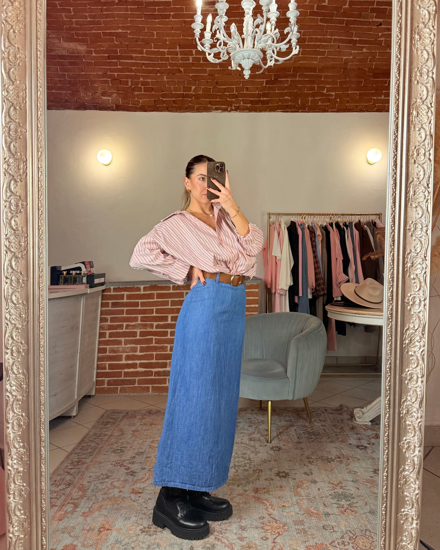 Longuette in denim con spacco