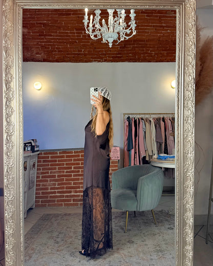 Long satin and lace dress