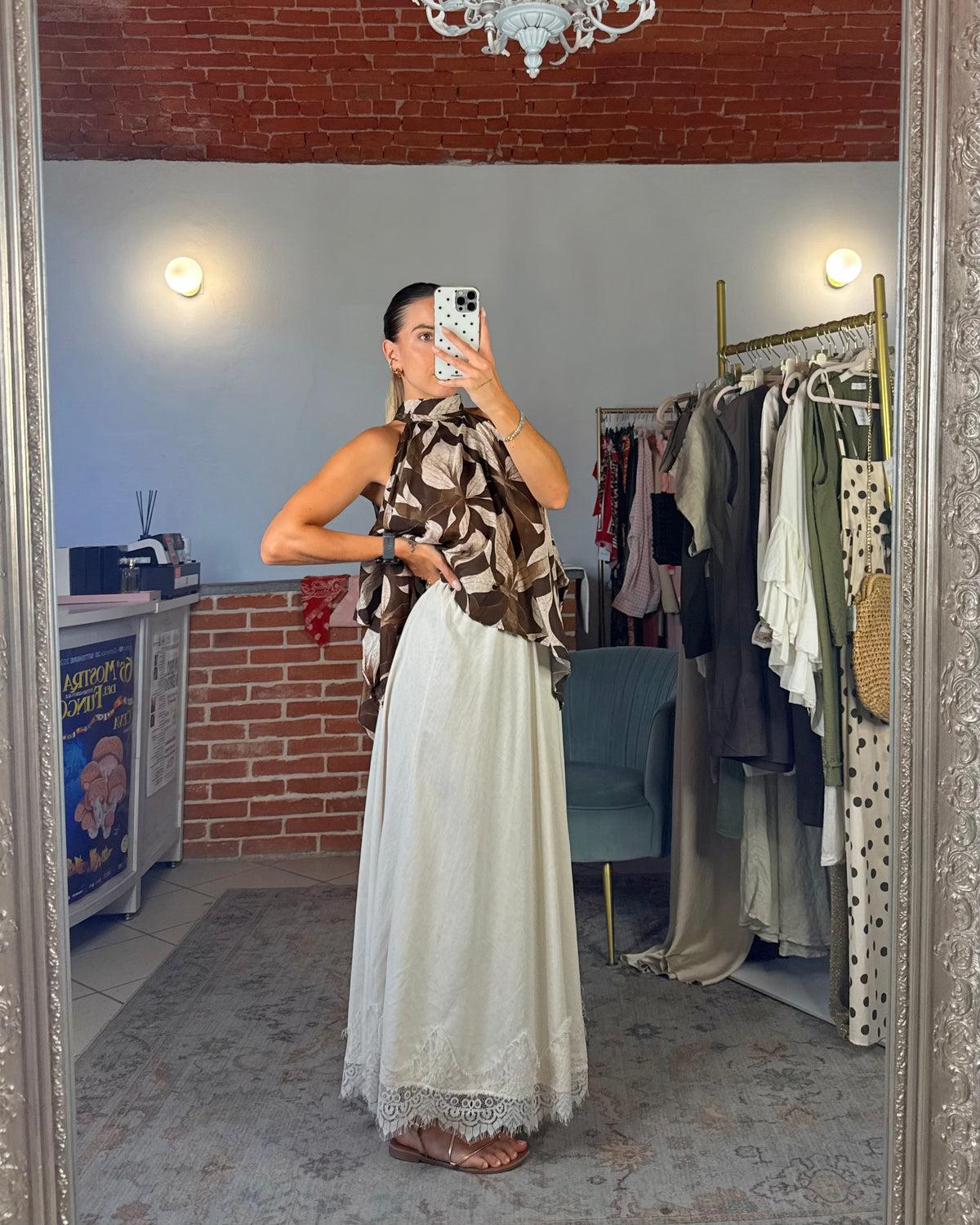 Gonna misto lino con pizzo