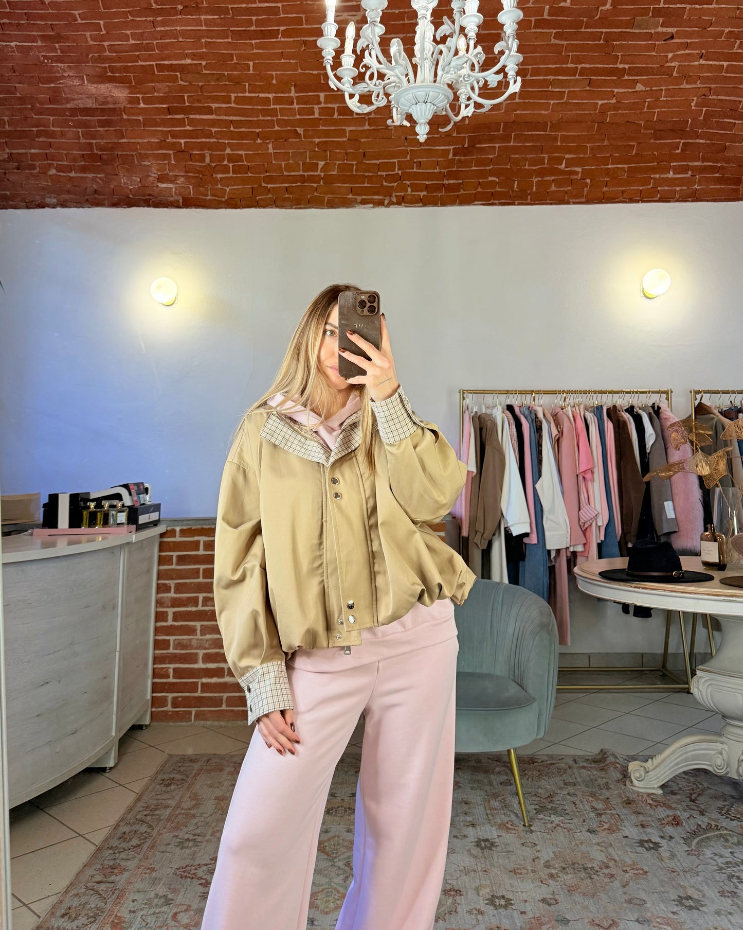 Bomber con inserti a quadretti